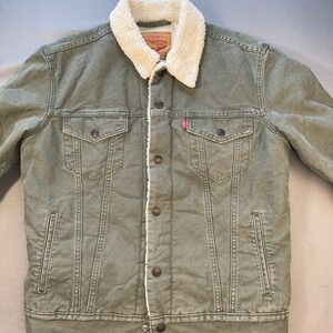 Levi's ‎ Strauss Co Mens Sherpa Trucker Jacket Coat Olive Green Men's Small
